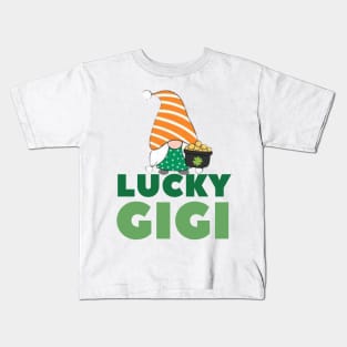 Lucky Gigi Grandmother St Patrick's Day Gnome Irish Gift Kids T-Shirt